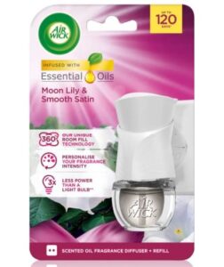 Air Wick Smooth Satin Moon Lily komplet elektrický strojček + náhradná náplň 19ml