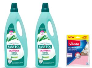 Sanytol DUO pack - univerzálny čistič 1L Eucalyptus + Vileda univerzálna handrička 1ks