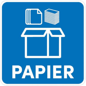 Samolepka/nálepka/označenie na separovaný odpad – PAPIER, 15 x 15 cm