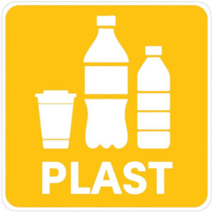 Samolepka/nálepka/označenie na separovaný odpad – PLAST, 15 x 15 cm