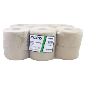 Toaletný papier CLIRO JUMBO Ø 18cm 130m 1vr.70% belosť recykel 12ks