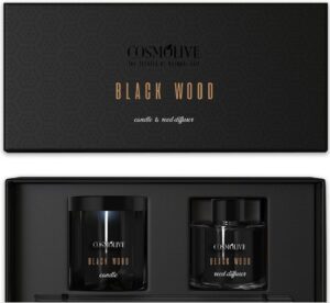 Vonný set Cosmolive Black Wood – difuzér 100ml a sójová sviečka 210g